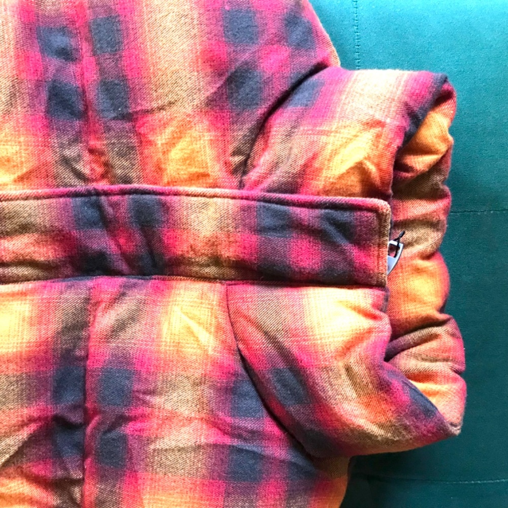 Zara Jacket Mens Plaid Puffer Flannel Orange Black, Red, Street Wear Y2K M - Picture 8 of 13